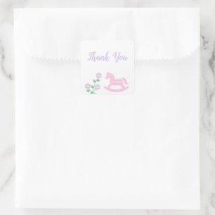 Roze Schommelpaard Meisje Baby Shower Vierkante Sticker