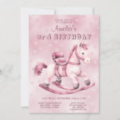 Roze schommelpaard verjaardag kaart (Voorkant)