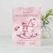 Roze schommelpaard verjaardag kaart (Staand voorkant)