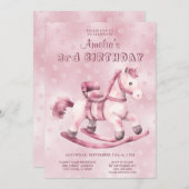 Roze schommelpaard verjaardag kaart (Voorkant / Achterkant)