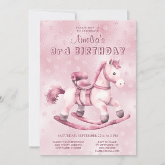 Roze schommelpaard verjaardag kaart