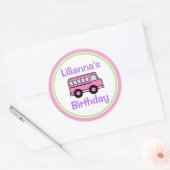 Roze School Bus Verjaardag Ronde Sticker (Envelop)