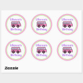 Roze School Bus Verjaardag Ronde Sticker (Vel)