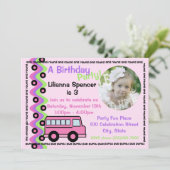 Roze School Bus Wielen met Foto Kaart (Staand voorkant)