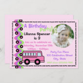 Roze School Bus Wielen met Foto Kaart (Voorkant / Achterkant)