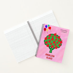 Roze School Onderwerp Appels Ballonnen Naam Notitieboek