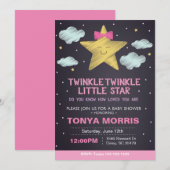 Roze schoolbord Little Star Baby Shower Uitnodigin Kaart (Voorkant / Achterkant)