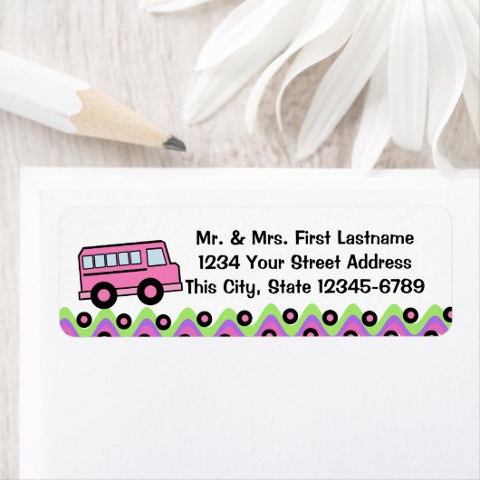 Roze schoolbus Wheels Etiket (Insitu)