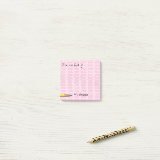 Roze schoolgumpers Naam 3x3 toevoegen Post-it® Notes (Op bureau)