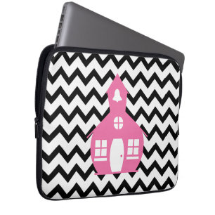 Roze Schoolhouse + Black Chevron Teacher Laptop Sleeve