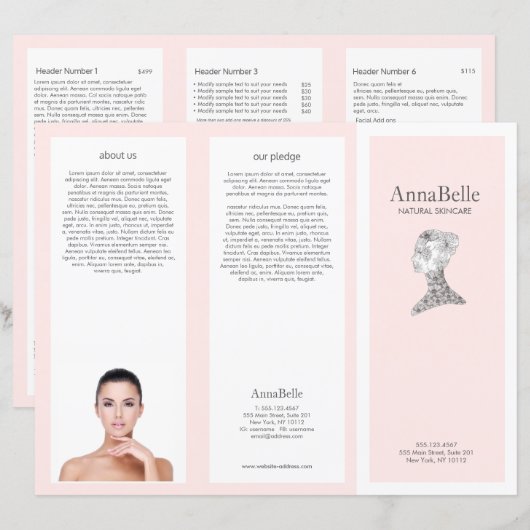 Roze schoonheid Meisje Spa Salon TriFold Brochure (Voorkant / Achterkant)