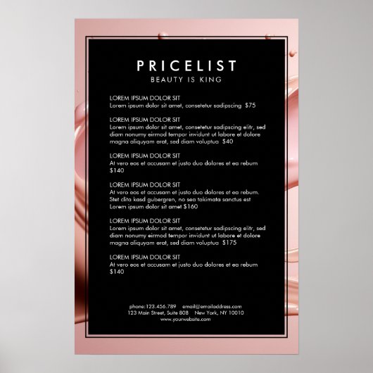 Roze Schoonheidssalon Prijslijst  Poster (Voorkant)