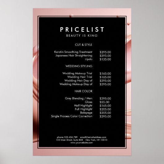 Roze Schoonheidssalon Prijslijst  Poster (Voorkant)