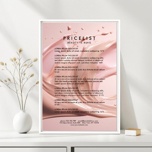 Roze Schoonheidssalon Prijslijst Poster