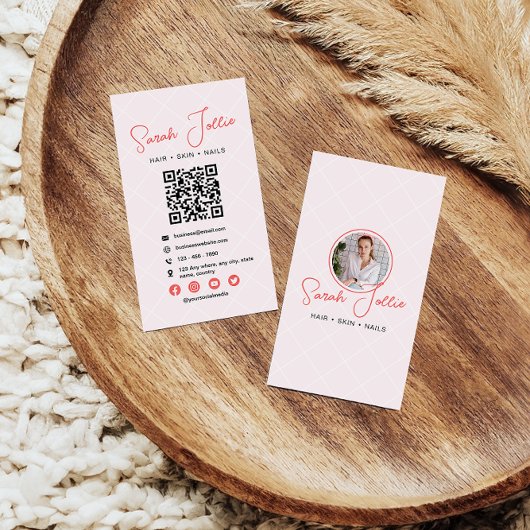 Roze Schoonheidssalon Scannable QR Code Foto Visitekaartje