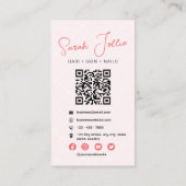 Roze Schoonheidssalon Scannable QR Code Foto Visitekaartje (Achterkant)