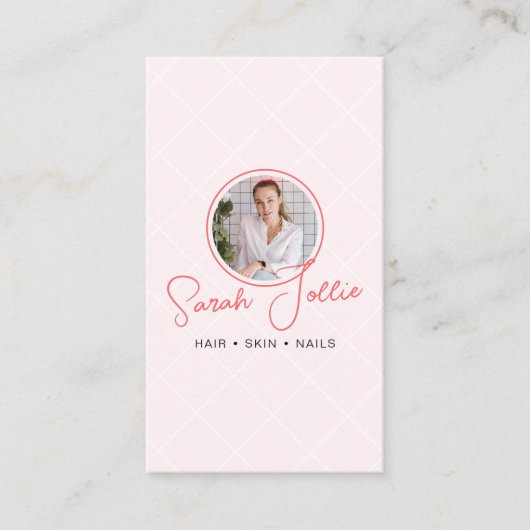 Roze Schoonheidssalon Scannable QR Code Foto Visitekaartje (Voorkant)