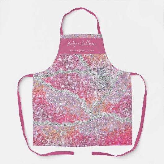 Roze schoonheidsspecialist schort (Voorkant)