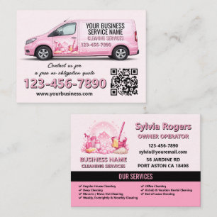 Roze Schoonmaakdienst Schoonmaker QR Bedrijfskaart Visitekaartje