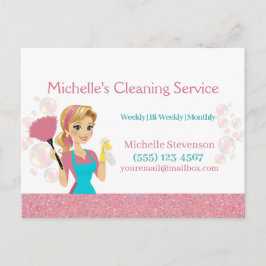 Roze schoonmaakservice voor Cartoon in het glazen  Briefkaart
