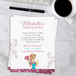 Roze schoonmaakservice voor Cartoon in het glazen Flyer