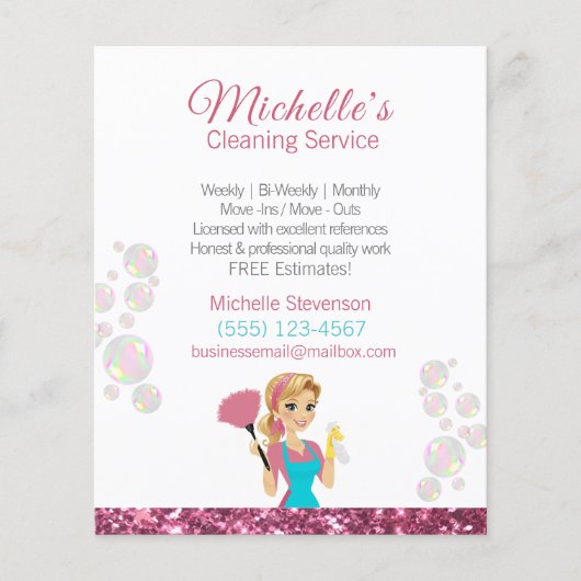 Roze schoonmaakservice voor Cartoon in het glazen  Flyer (Voorkant)