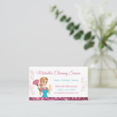 Roze schoonmaakservice voor Cartoon in het glazen  Visitekaartje (Staand voorkant)