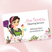 Roze schoonmaakservice voor Floral Cartoon Maid Ho Visitekaartje