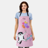 Roze Schort met beste kat voor alles-over afdrukke (Gedragen)