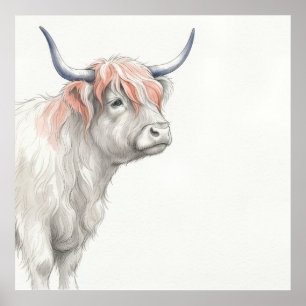 Roze Schotse Hoogland Koe Watercolor Poster