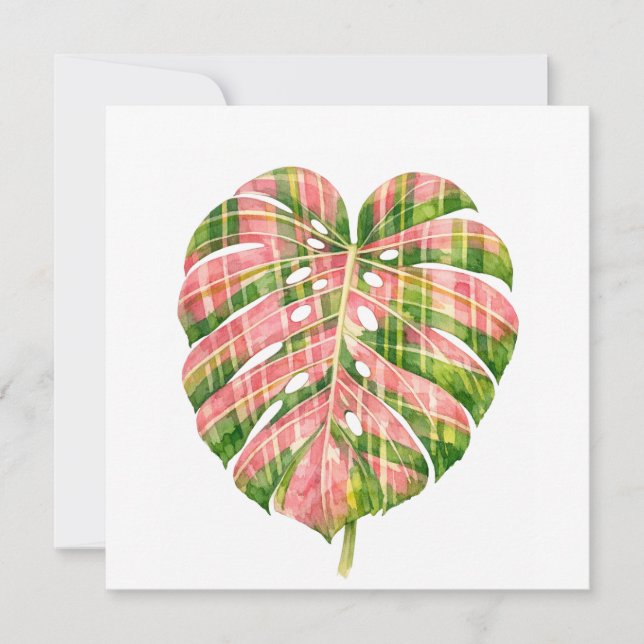 Roze Schotse Monstera Aquarel Botanisch Tartan (Voorkant)