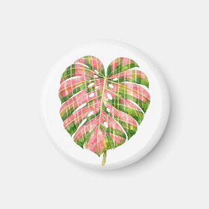Roze Schotse Monstera Aquarel Botanisch Tartan Magneet