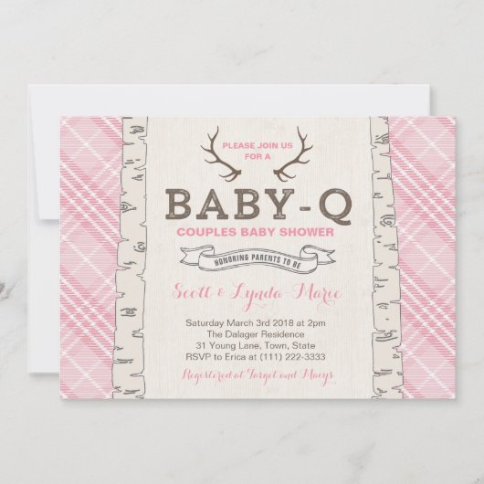 Roze Schotse Plaid Couples Baby Shower voor Meisje Kaart (Voorkant)