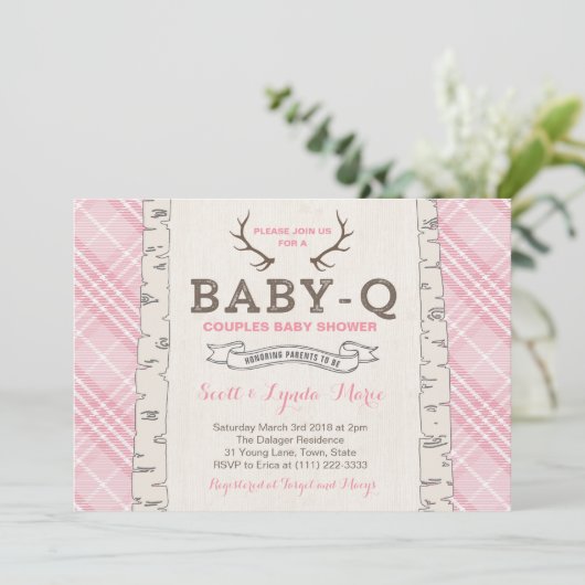 Roze Schotse Plaid Couples Baby Shower voor Meisje Kaart (Staand voorkant)