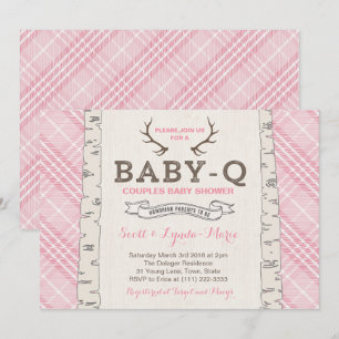 Roze Schotse Plaid Couples Baby Shower voor Meisje Kaart