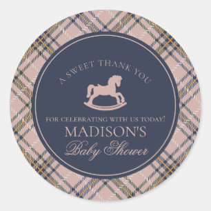 Roze Schotse Tartan Schommelpaard Cadeautje voor B Ronde Sticker