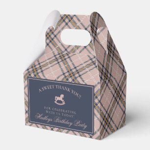 Roze Schotse Tartan Schommelpaard Verjaardags Favo Bedankdoosjes