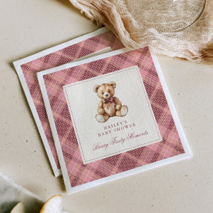 Roze Schotse Teddybeer Baby Shower Servet