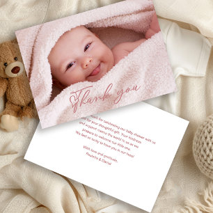 Roze schrift baby foto dankkaart bedankkaart