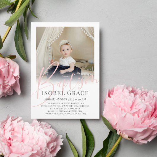 Roze Schrift Foto Doop  Kaart