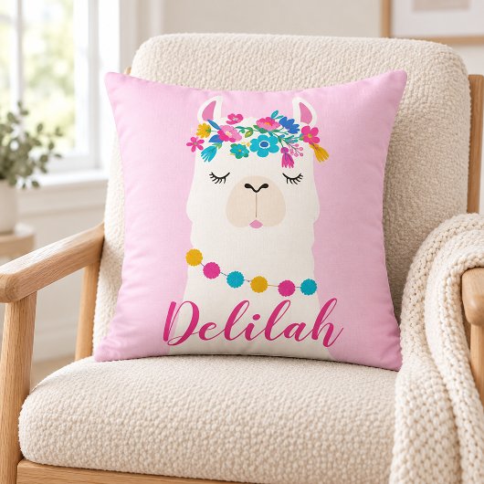 Roze schrift lama monogram kinderkamer kussen