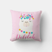 Roze schrift lama monogram kinderkamer kussen (Voorkant)