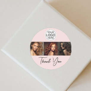 Roze Schrift Logo Foto Haar Salon Bedankt Ronde Sticker