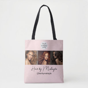 Roze Schrift Logo Foto Haar Salon Tote Bag