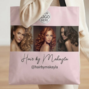 Roze Schrift Logo Foto Haar Salon Tote Bag