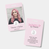 Roze Schrift Logo Foto Make-up Badge (Voor- en achterkant)