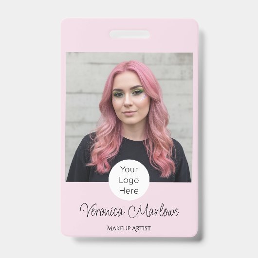 Roze Schrift Logo Foto Make-up Badge (Voorzijde)