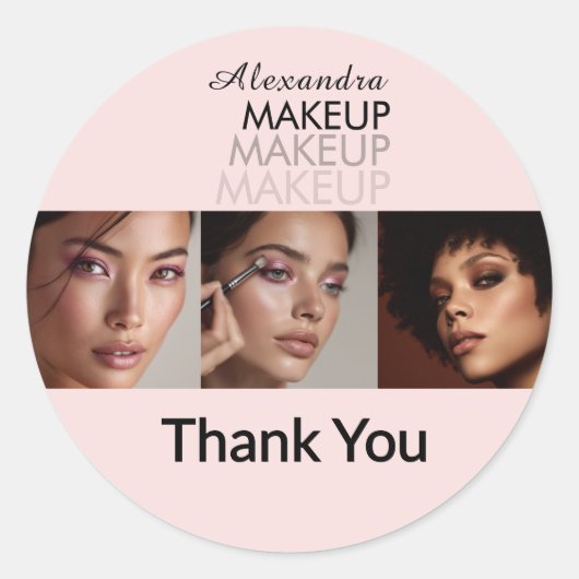 Roze Schrift Logo Foto Make-up Bedankt Ronde Sticker (Voorkant)