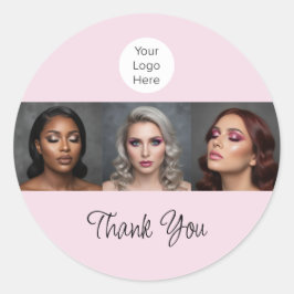 Roze Schrift Logo Foto Make-up Bedankt Ronde Sticker