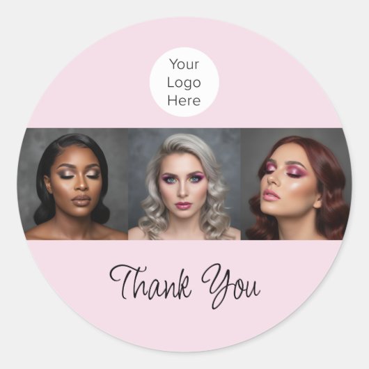 Roze Schrift Logo Foto Make-up Bedankt Ronde Sticker (Voorkant)